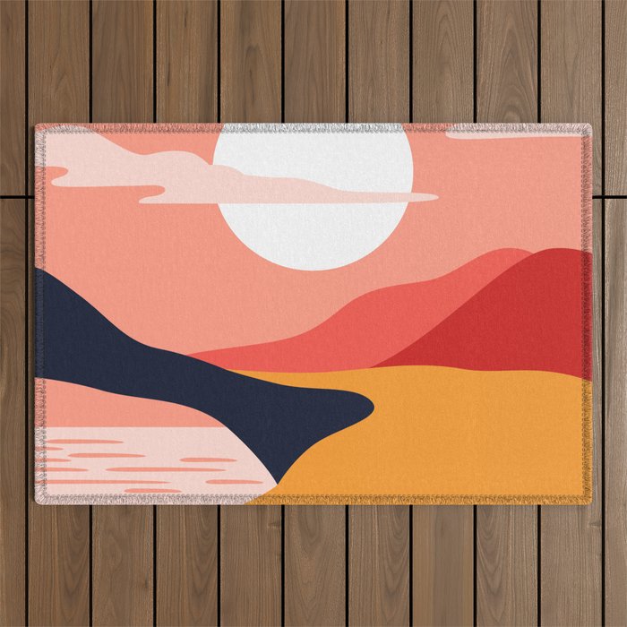 Colorful nature mountain landscape art Outdoor Rug Gallery Image 1
