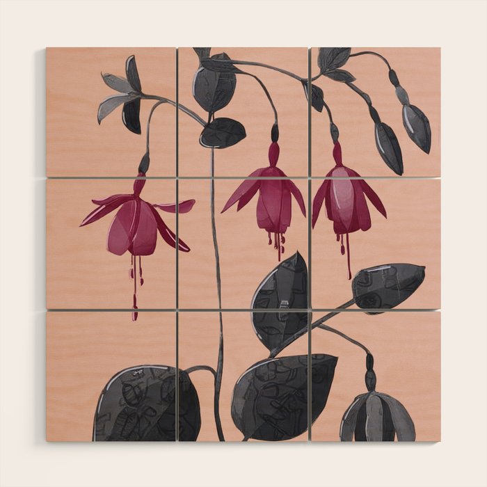 Fuchsia Botanical Drawing Wood Wall Art Gallery Image 1