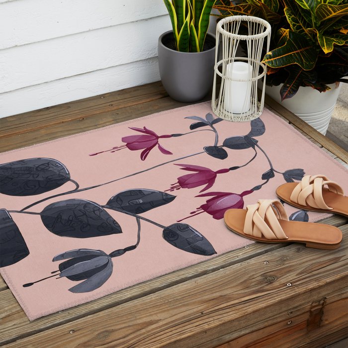 Fuchsia Botanical Drawing Outdoor Rug Gallery Image 2
