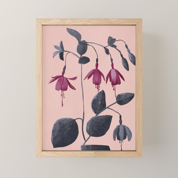 Fuchsia Botanical Drawing Mini Art Print Gallery Image 1