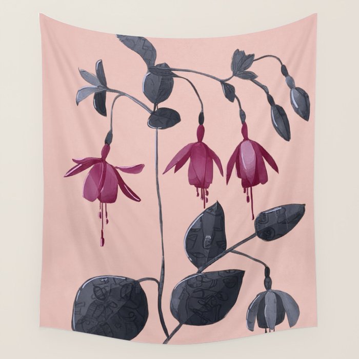 Fuchsia Botanical Drawing Wall Tapestry Gallery Image 4