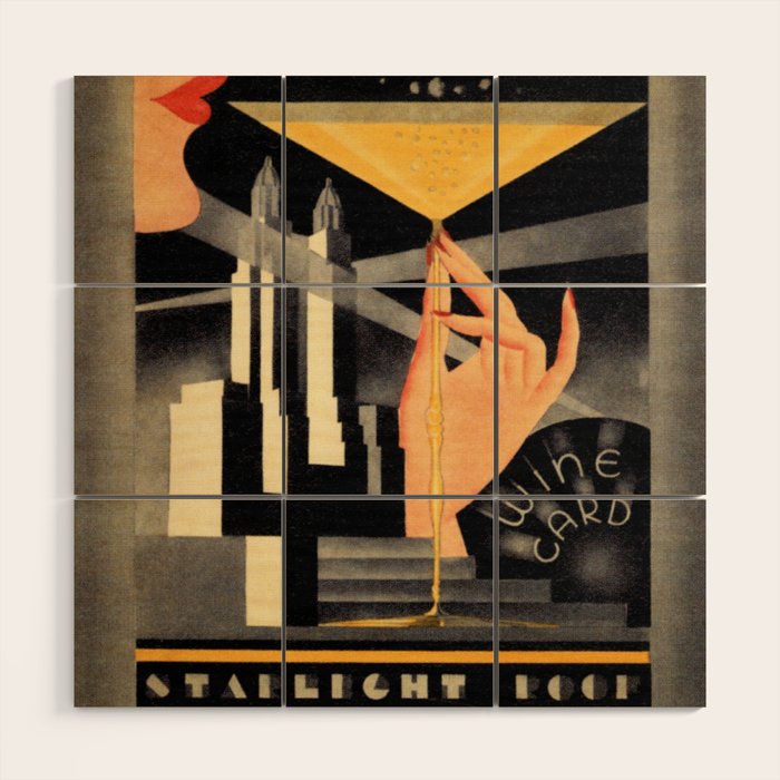 1930's Waldorf Astoria Hotel NYC The Starlight Roof, Champagne Wine Card Vintage Poster Wood Wall Art Gallery Image 1
