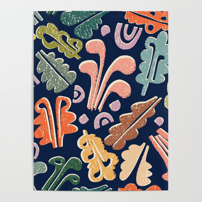 Block print leaves pattern Poster Gallery Image 1
