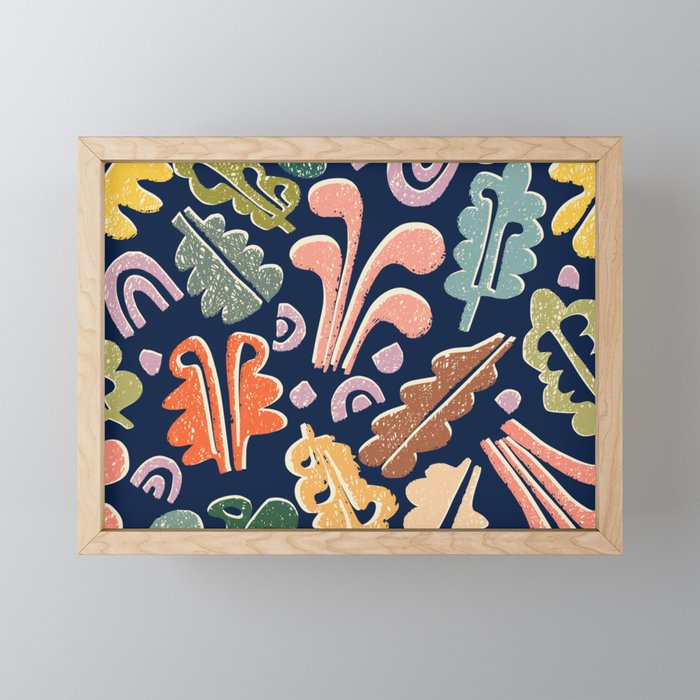 Block print leaves pattern Mini Art Print Gallery Image 1