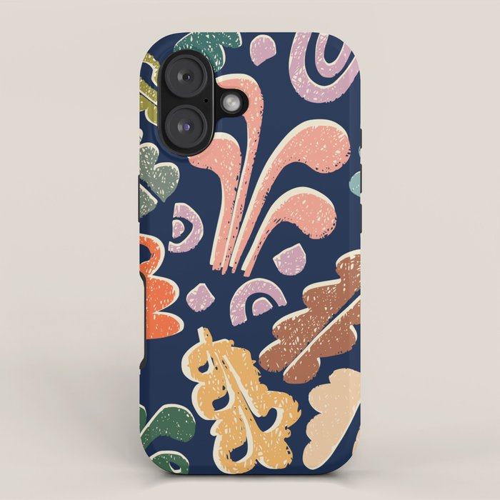 Block print leaves pattern iPhone Case Gallery Image 1