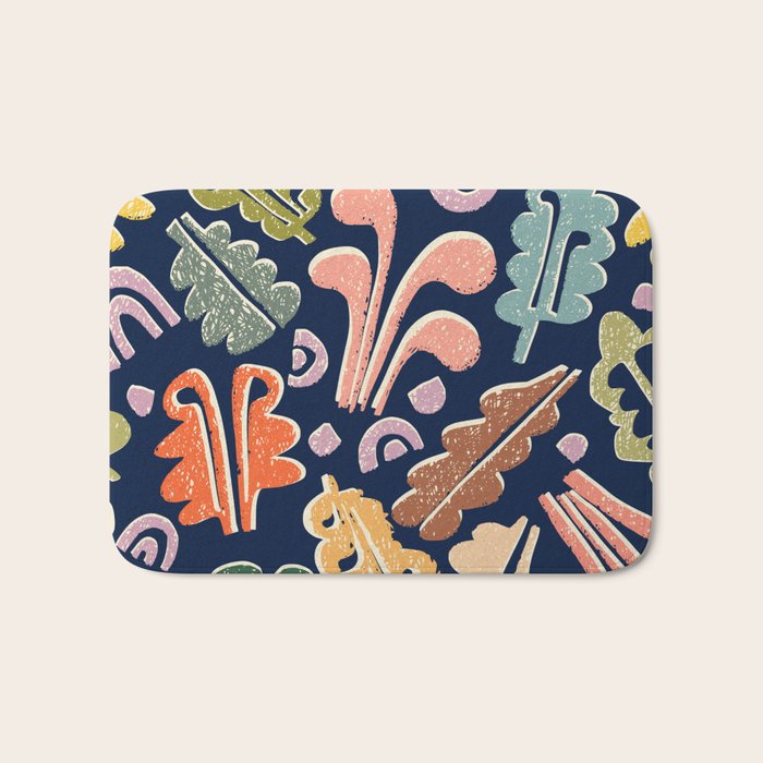 Block print leaves pattern Bath Mat Gallery Image 1