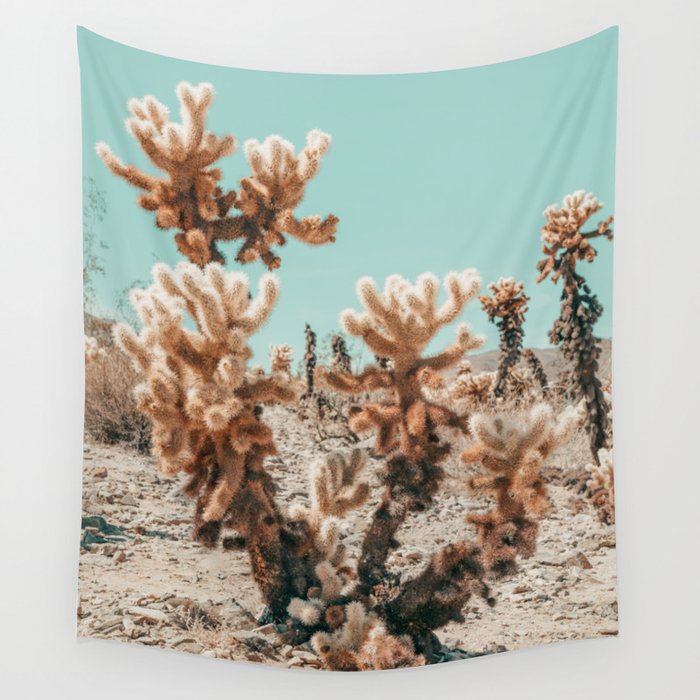 Cholla Cactus - Joshua Tree Desert Landscape, Nature Photography Wall Tapestry Gallery Image 4