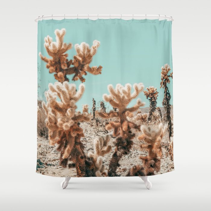 Cholla Cactus - Joshua Tree Desert Landscape, Nature Photography Shower Curtain Gallery Image 1