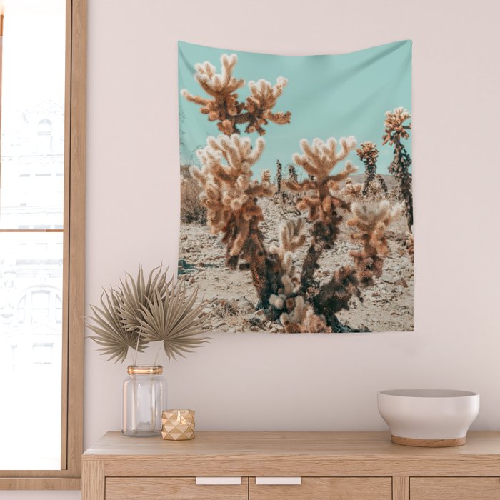 Cholla Cactus - Joshua Tree Desert Landscape, Nature Photography Wall Tapestry Gallery Image 2
