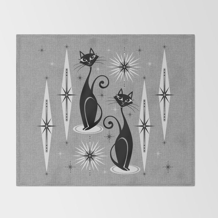 Mid Century Meow Atomic Cats on Cool Gray ©studioxtine Throw Blanket Gallery Image 2