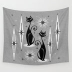 Mid Century Meow Atomic Cats on Cool Gray ©studioxtine Wall Tapestry Gallery Image 4