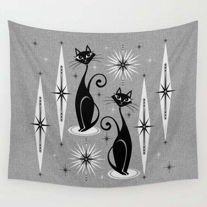 Mid Century Meow Atomic Cats on Cool Gray ©studioxtine Wall Tapestry Gallery Image 4