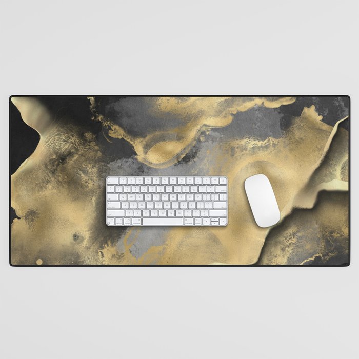 Gold and Black Modern Abstract Art Print Desk Mat Gallery Image 1