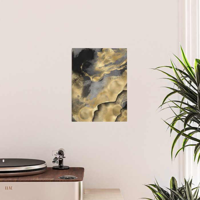 Gold and Black Modern Abstract Art Print Poster Gallery Image 2