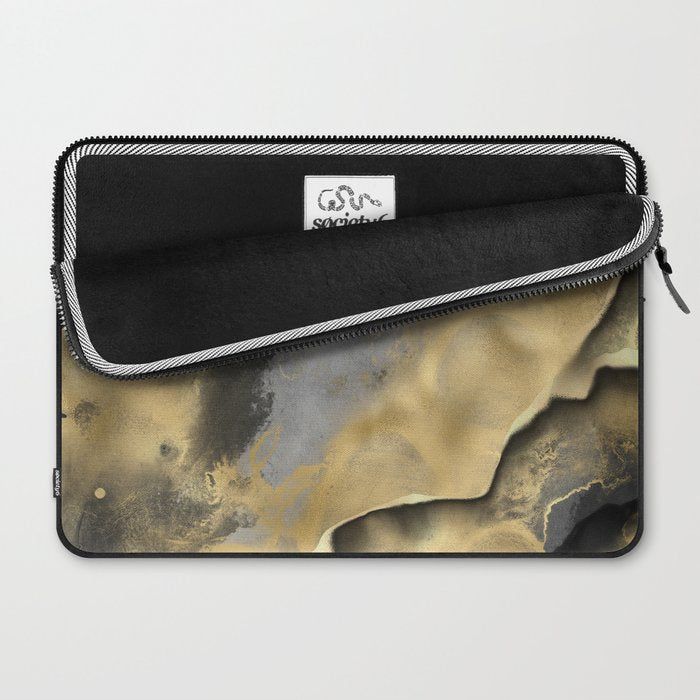 Gold and Black Modern Abstract Art Print Laptop Sleeve Gallery Image 2
