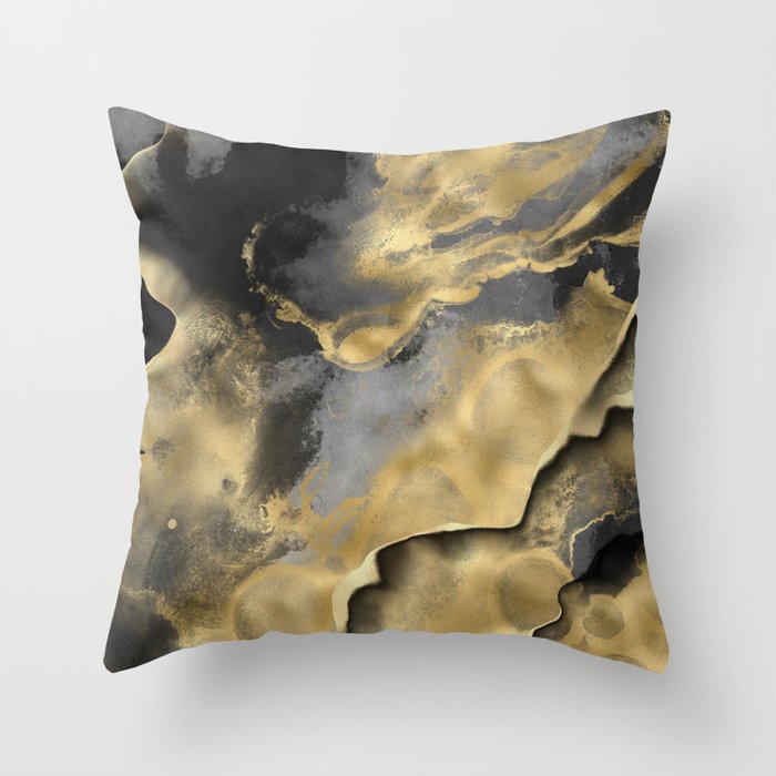 Gold and Black Modern Abstract Art Print Throw Pillow Gallery Image 6