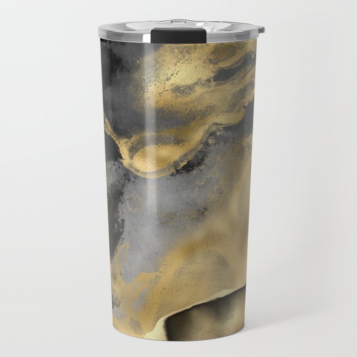 Gold and Black Modern Abstract Art Print Travel Mug Gallery Image 1