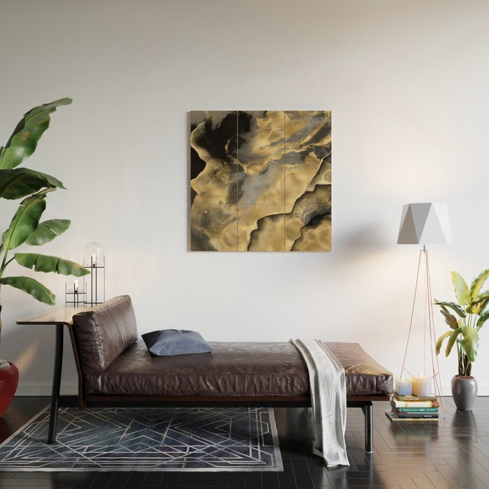Gold and Black Modern Abstract Art Print Wood Wall Art Gallery Image 2