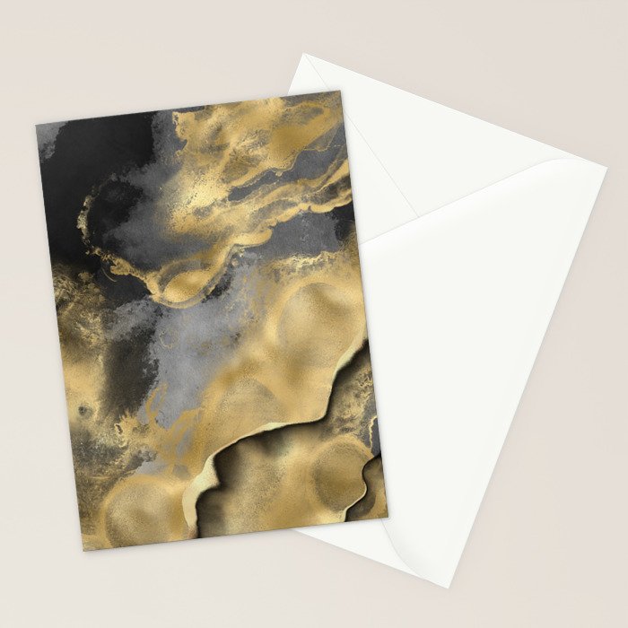 Gold and Black Modern Abstract Art Print Stationery Card Gallery Image 2