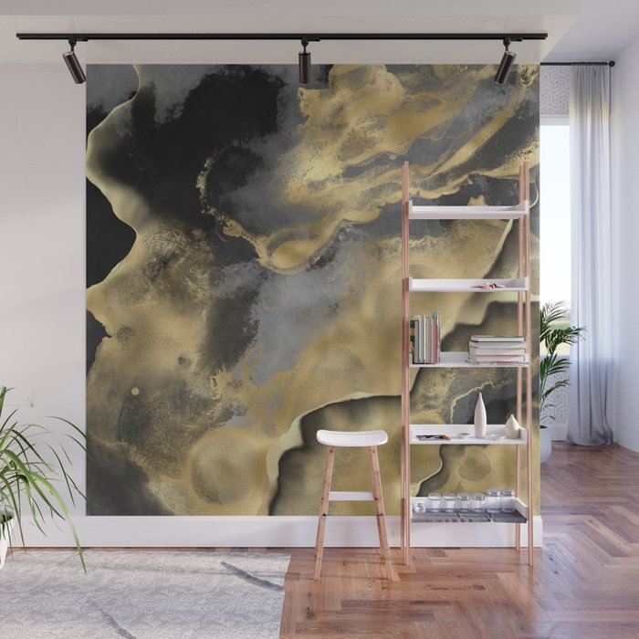 Gold and Black Modern Abstract Art Print Wall Mural Gallery Image 1