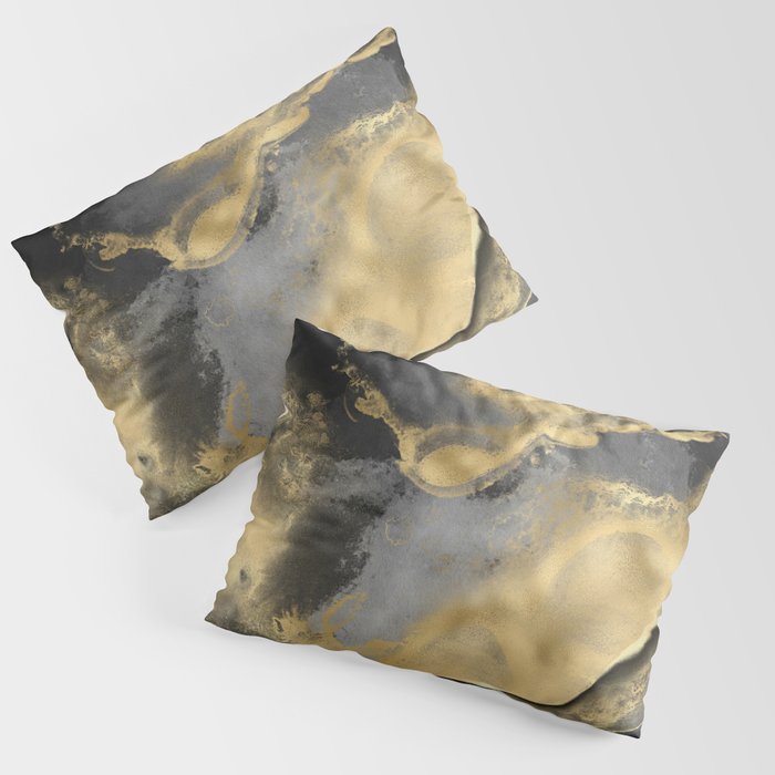 Gold and Black Modern Abstract Art Print Pillow Sham Gallery Image 3