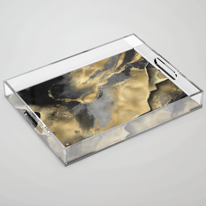Gold and Black Modern Abstract Art Print Acrylic Tray Gallery Image 1