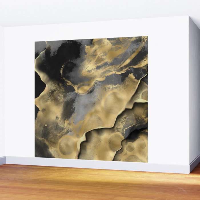 Gold and Black Modern Abstract Art Print Wall Mural Gallery Image 2