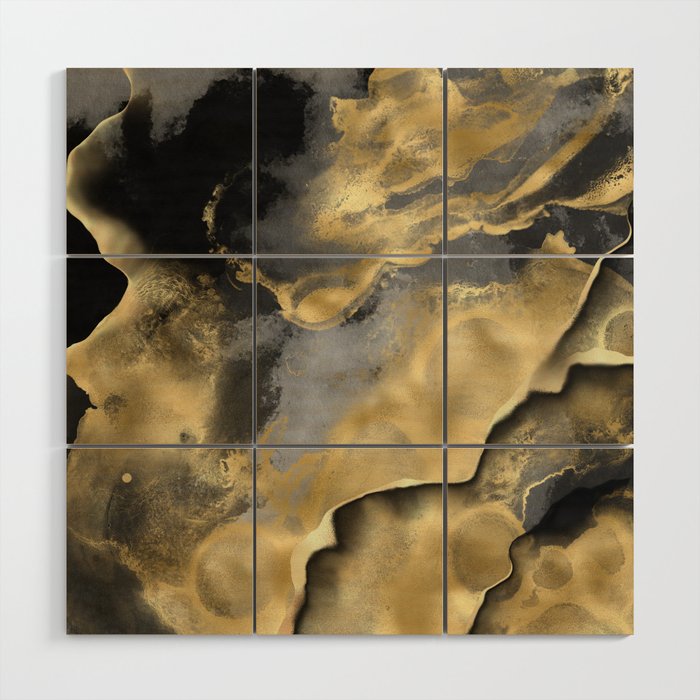 Gold and Black Modern Abstract Art Print Wood Wall Art Gallery Image 1