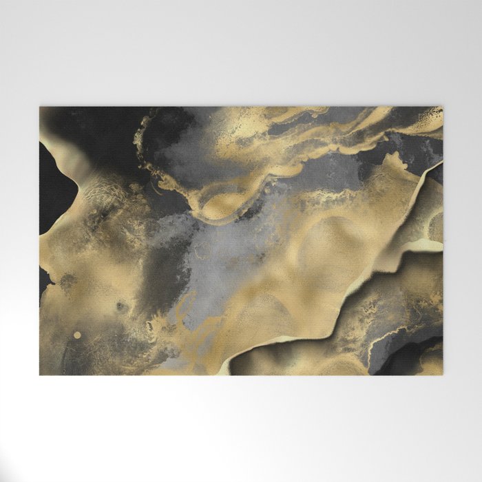 Gold and Black Modern Abstract Art Print Welcome Mat Gallery Image 1