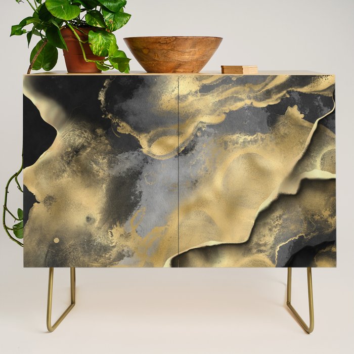 Gold and Black Modern Abstract Art Print Credenza Gallery Image 1
