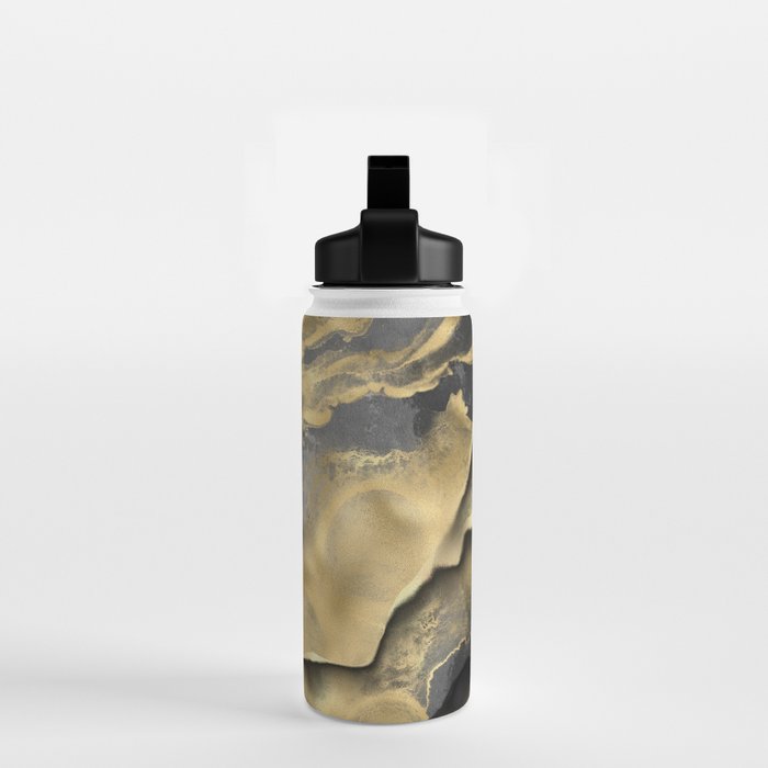 Gold and Black Modern Abstract Art Print Water Bottle Gallery Image 2