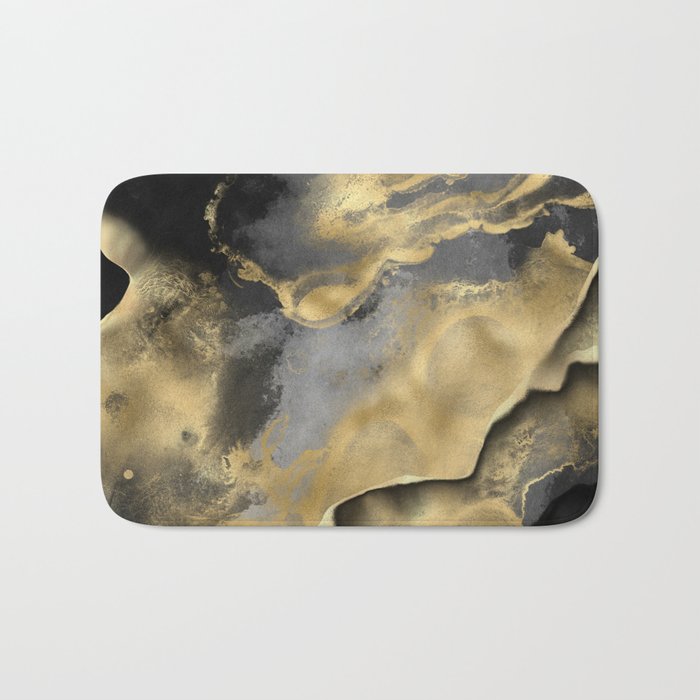 Gold and Black Modern Abstract Art Print Bath Mat Gallery Image 1