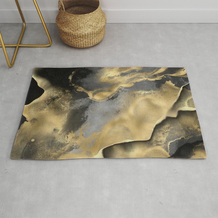 Gold and Black Modern Abstract Art Print Rug Gallery Image 1