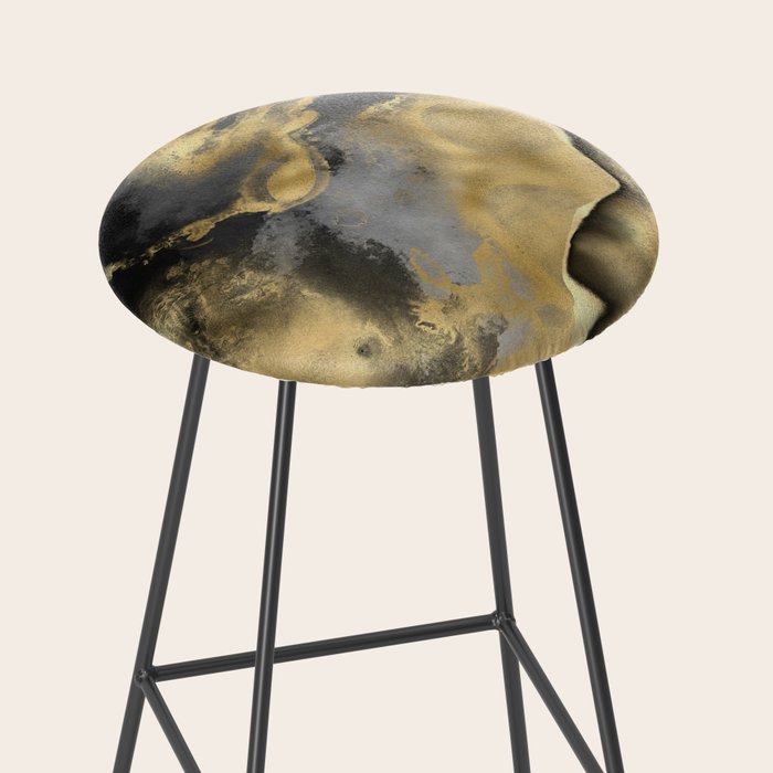 Gold and Black Modern Abstract Art Print Stool Gallery Image 2