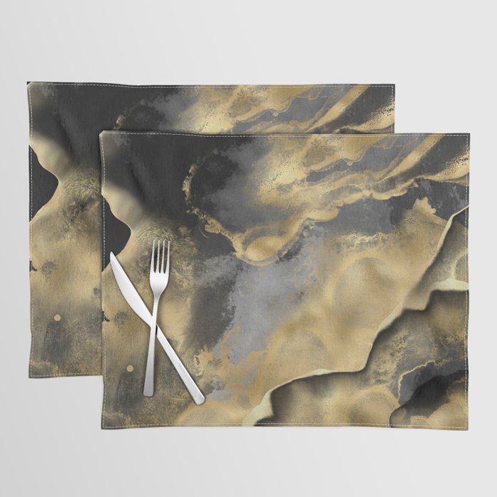 Gold and Black Modern Abstract Art Print Placemat Gallery Image 1