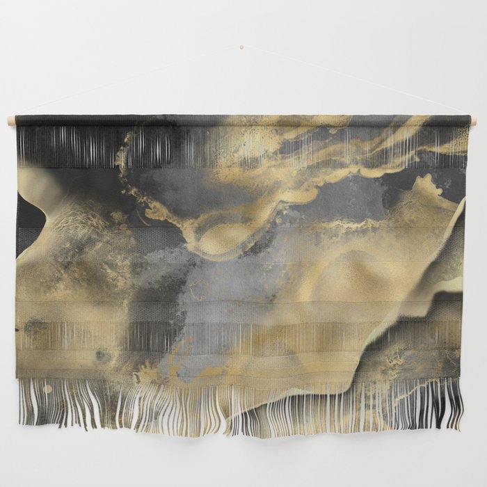 Gold and Black Modern Abstract Art Print Wall Hanging Gallery Image 1