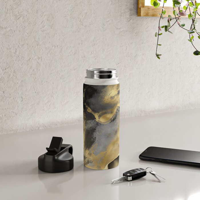 Gold and Black Modern Abstract Art Print Water Bottle Gallery Image 4