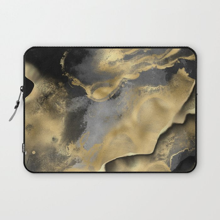 Gold and Black Modern Abstract Art Print Laptop Sleeve Gallery Image 1