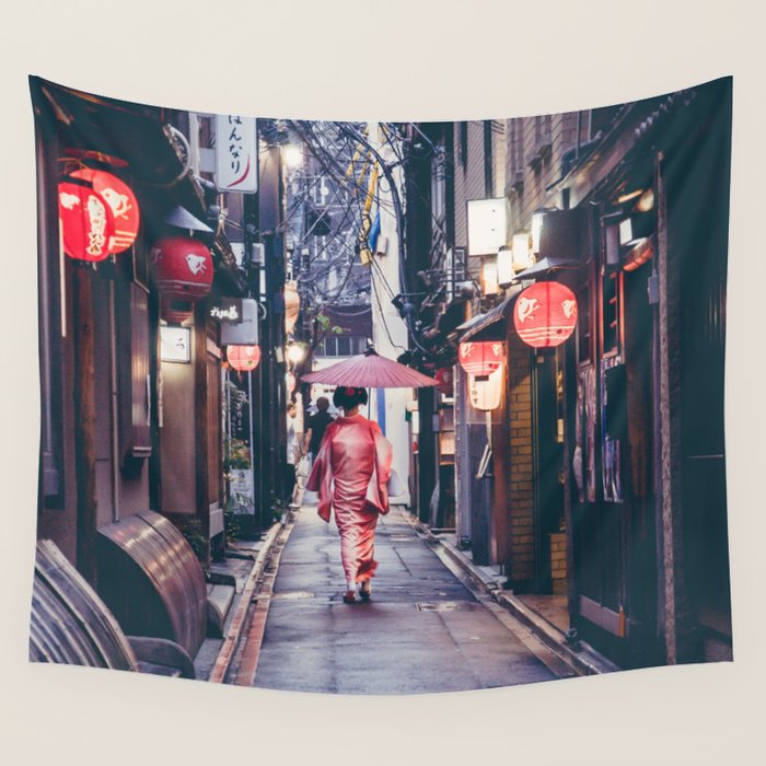 Geisha In Kyoto Wall Tapestry Gallery Image 1