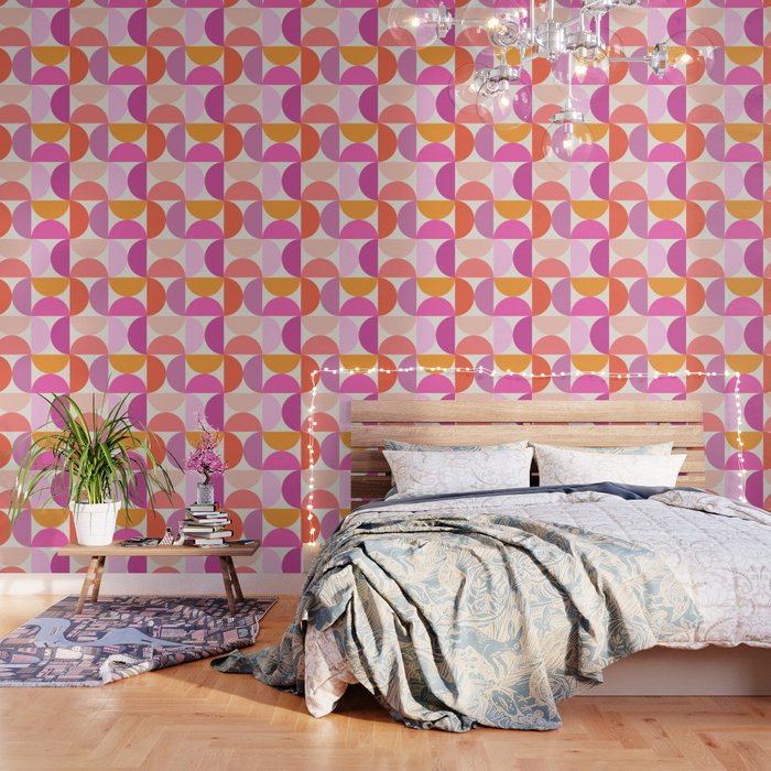Mid Century Modern Shapes - Pink Wallpaper Gallery Image 1