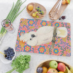 Funky Vintage Cockatoo on Retro Dopamine Floral Pattern Cutting Board Gallery Image 2