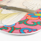 Funky Vintage Cockatoo on Retro Dopamine Floral Pattern Bath Mat Gallery Image 3