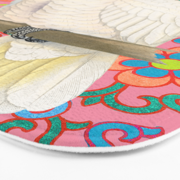 Funky Vintage Cockatoo on Retro Dopamine Floral Pattern Bath Mat Gallery Image 3