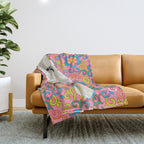 Funky Vintage Cockatoo on Retro Dopamine Floral Pattern Throw Blanket Gallery Image 1