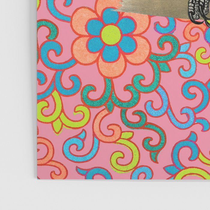 Funky Vintage Cockatoo on Retro Dopamine Floral Pattern Poster Gallery Image 3