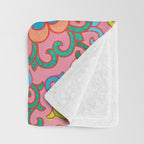 Funky Vintage Cockatoo on Retro Dopamine Floral Pattern Throw Blanket Gallery Image 3