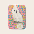 Funky Vintage Cockatoo on Retro Dopamine Floral Pattern Bath Mat Gallery Image 1