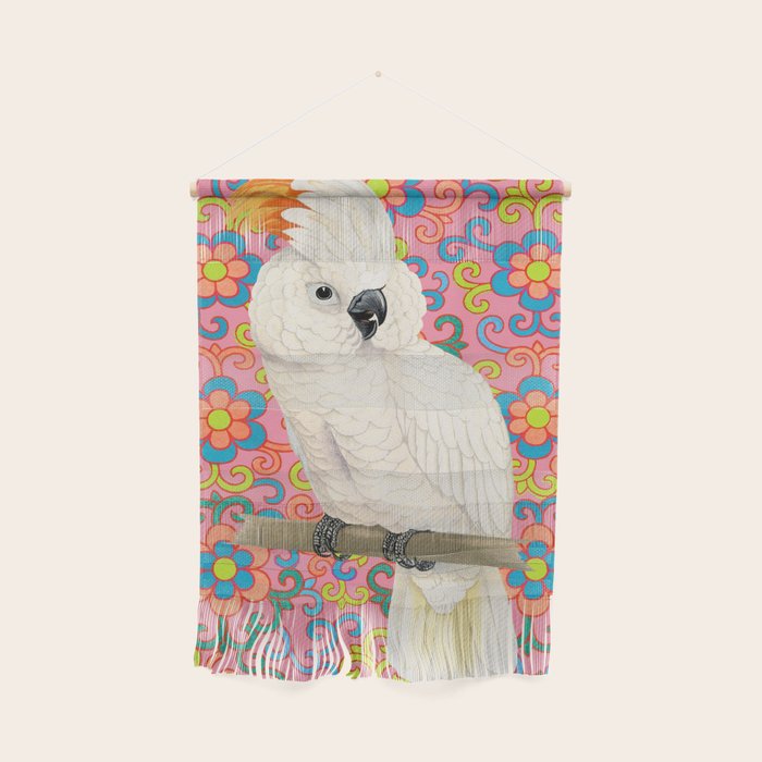 Funky Vintage Cockatoo on Retro Dopamine Floral Pattern Wall Hanging Gallery Image 1
