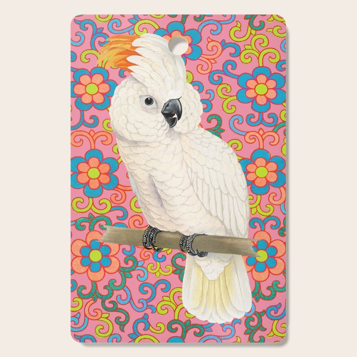 Funky Vintage Cockatoo on Retro Dopamine Floral Pattern Cutting Board Gallery Image 1