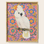 Funky Vintage Cockatoo on Retro Dopamine Floral Pattern Serving Tray Gallery Image 1